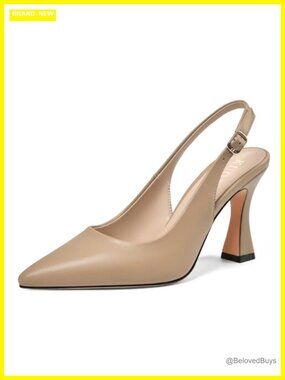 KUOARN Slingback Heels Pointed Toe Stiletto Pumps Faux Leather